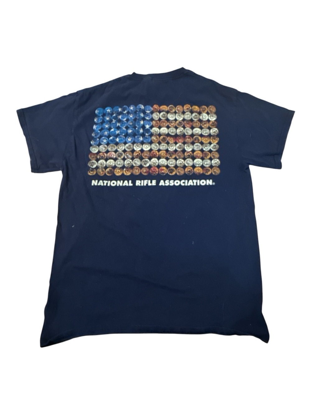 NRA Navy Short Sleeve Tee with Contrasting NRA Chest  Medium Patriotic Flag